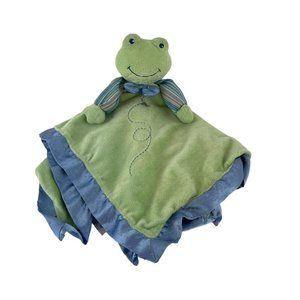 Mary Meyer Green Frog Lovey Blue Stripes Baby Security Blanket Satin Trim
